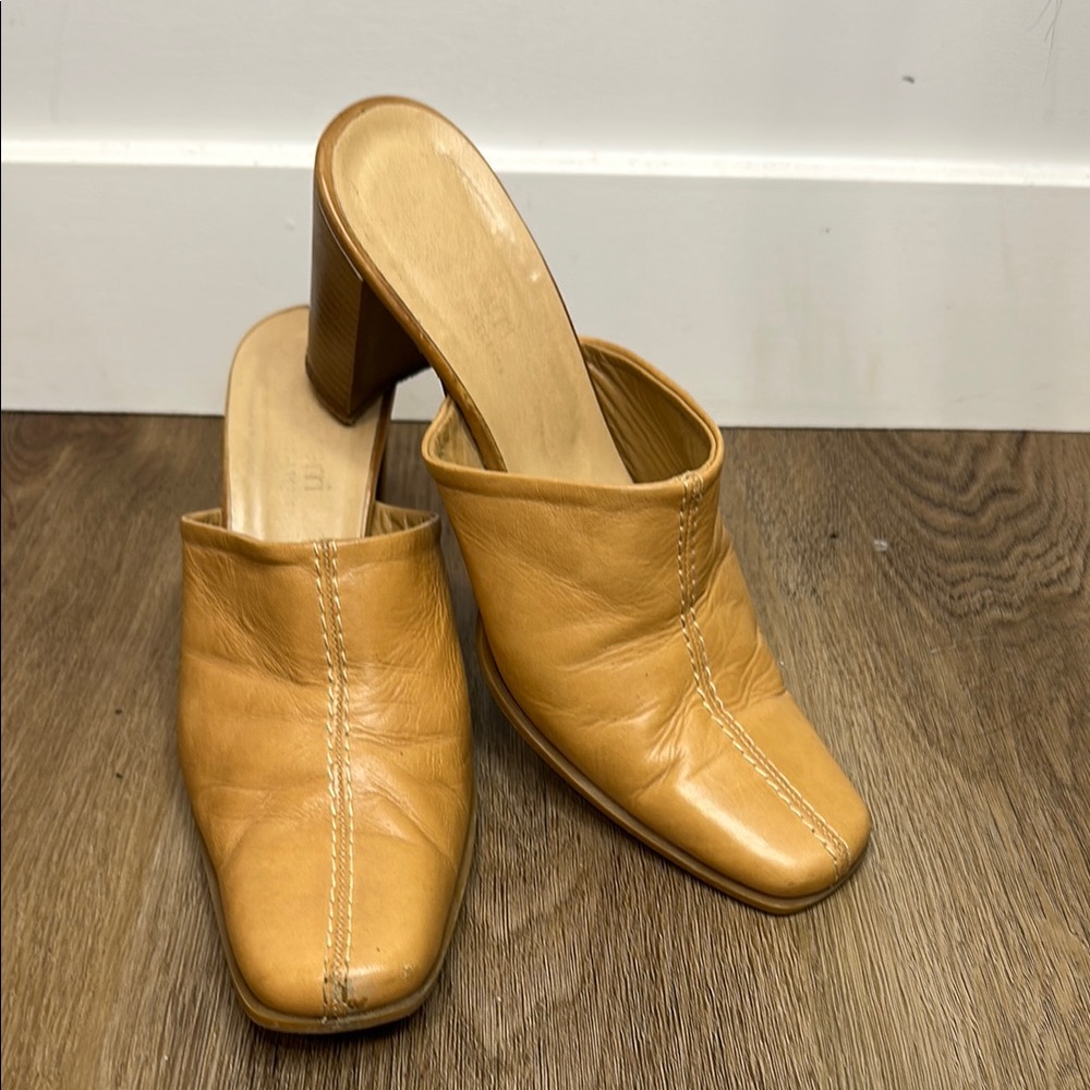 Tan Camel Leather Mules Made in Italy 3”  Heel Size 37 LUCA FERRI - Picture 4 of 13